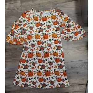 Rare Editions Pumpkin Dress Fall Print Bell Sleeve Girls Size 6‎
